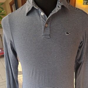 Vineyard Vines Navy and White Striped Polo